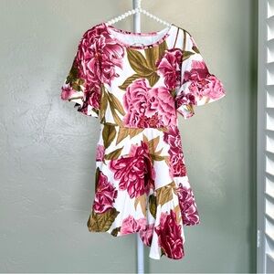 Joyfolie Emilia Floral Ruffle Sleeve Dress Girls Size 4 Pink Green NWOT